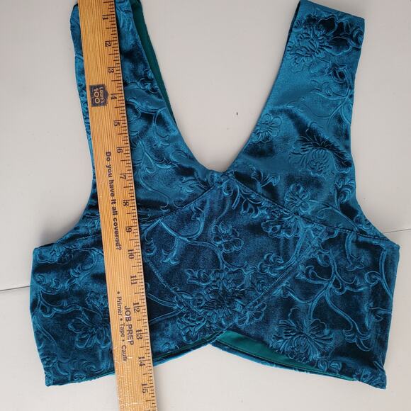 Anthro Staring At Stars Blue Velvet Crop Top M Cocktail Holiday Festival Party - Picture 9 of 10